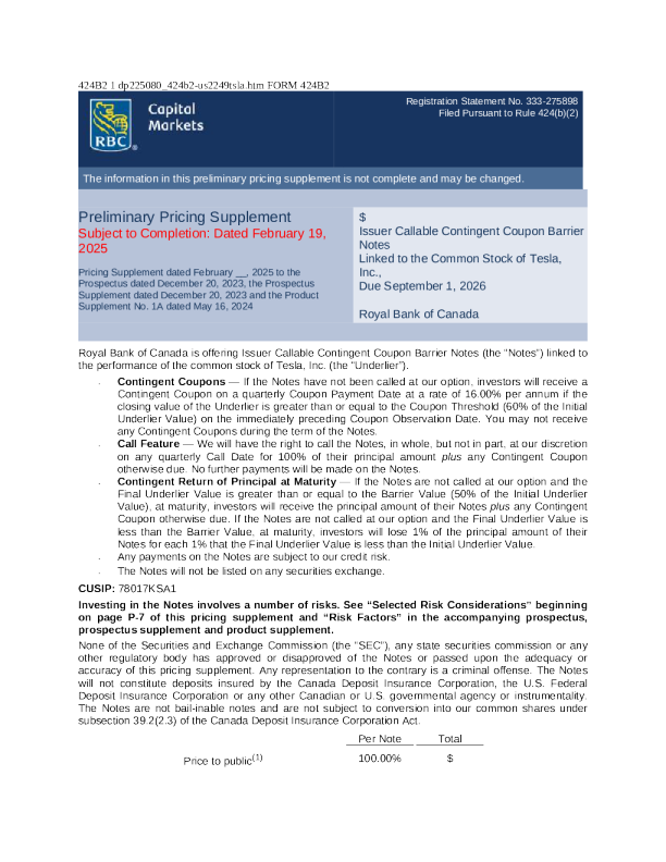加拿大皇家银行美股招股说明书(2025-02-19版)