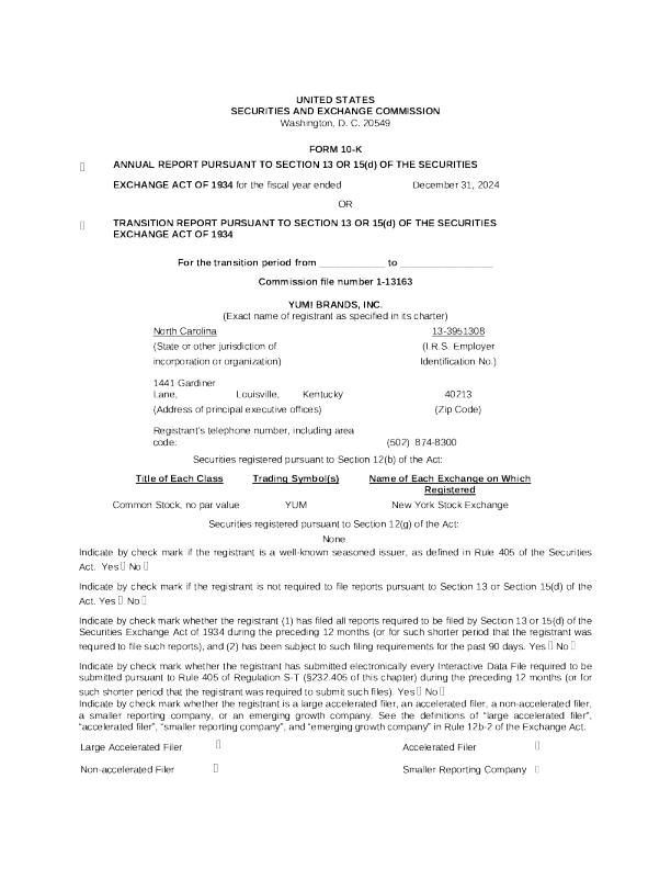 Yum! Brands Inc 2024年度报告