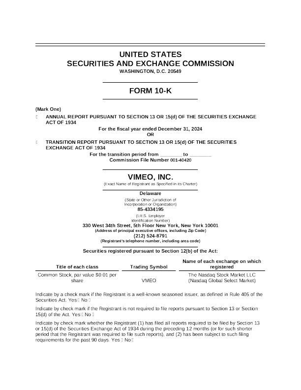 Vimeo Inc 2024年度报告