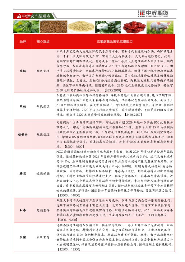 中辉农产品观点