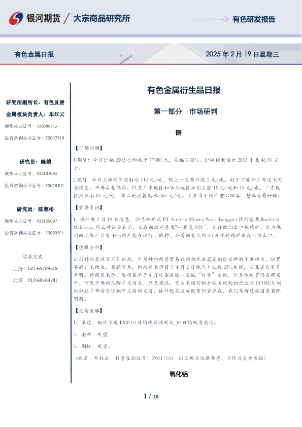 有色金属衍生品日报