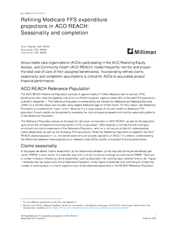 完善ACO REACH中的医疗保险FFS支出预测：季节性和完成性