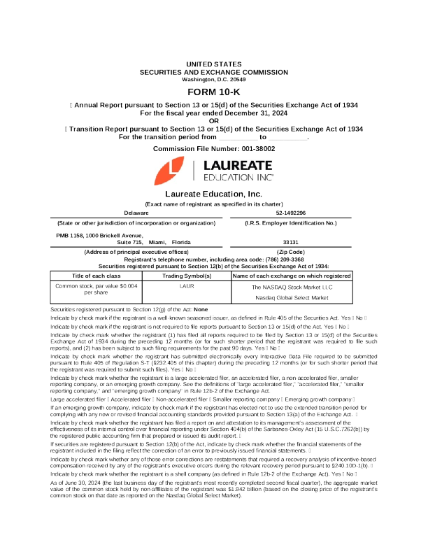 Laureate Education Inc 2024年度报告