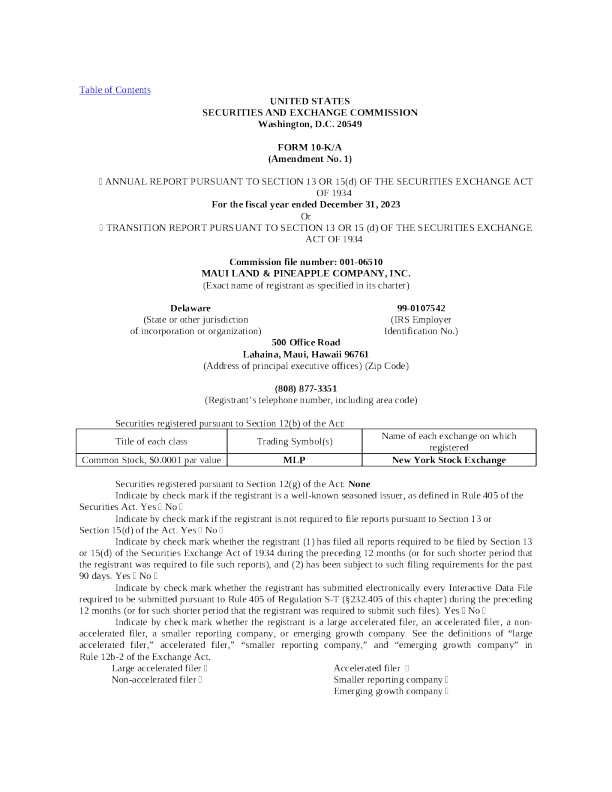 毛伊岛菠萝食品 2024年度报告