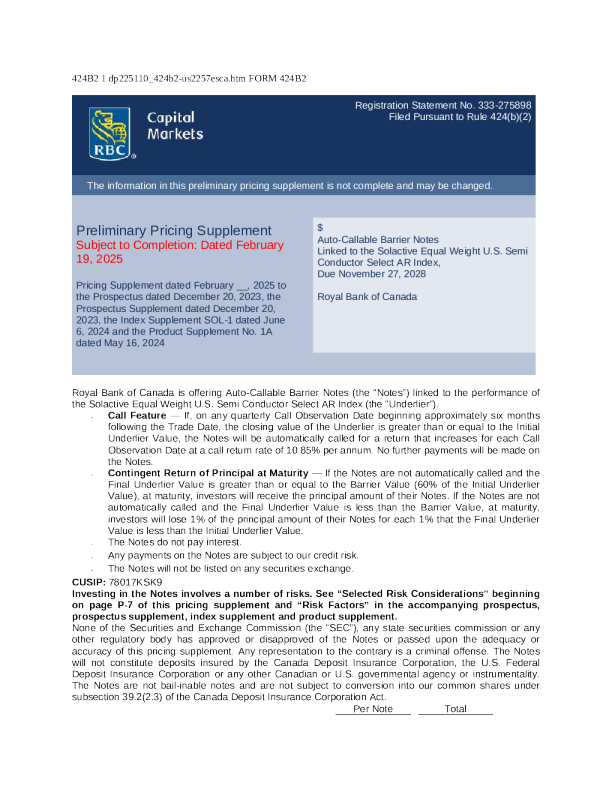 加拿大皇家银行美股招股说明书(2025-02-20版)