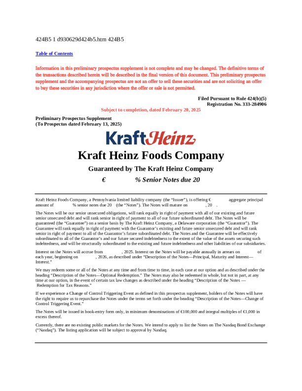 卡夫亨氏美股招股说明书(2025-02-20版)