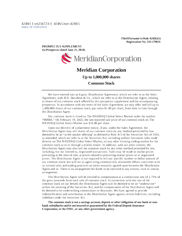Meridian Corp美股招股说明书(2025-02-20版)