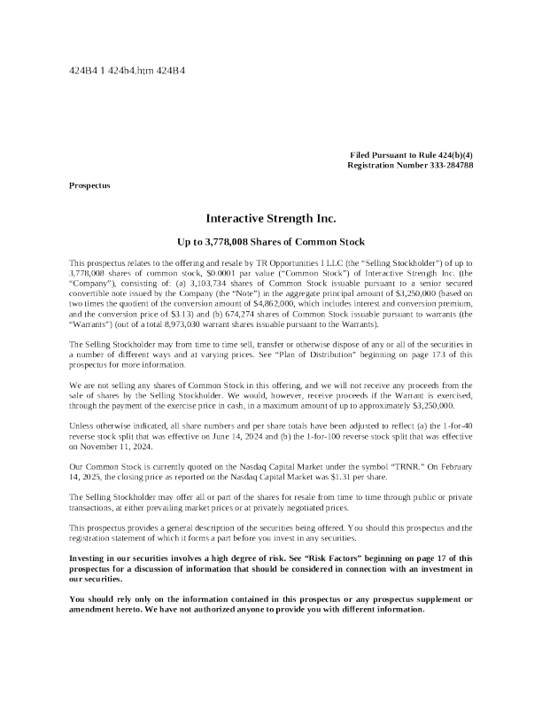 Interactive Strength Inc美股招股说明书(2025-02-20版)