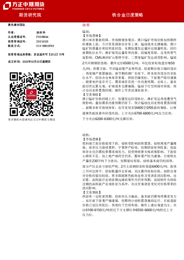 铁合金日度策略