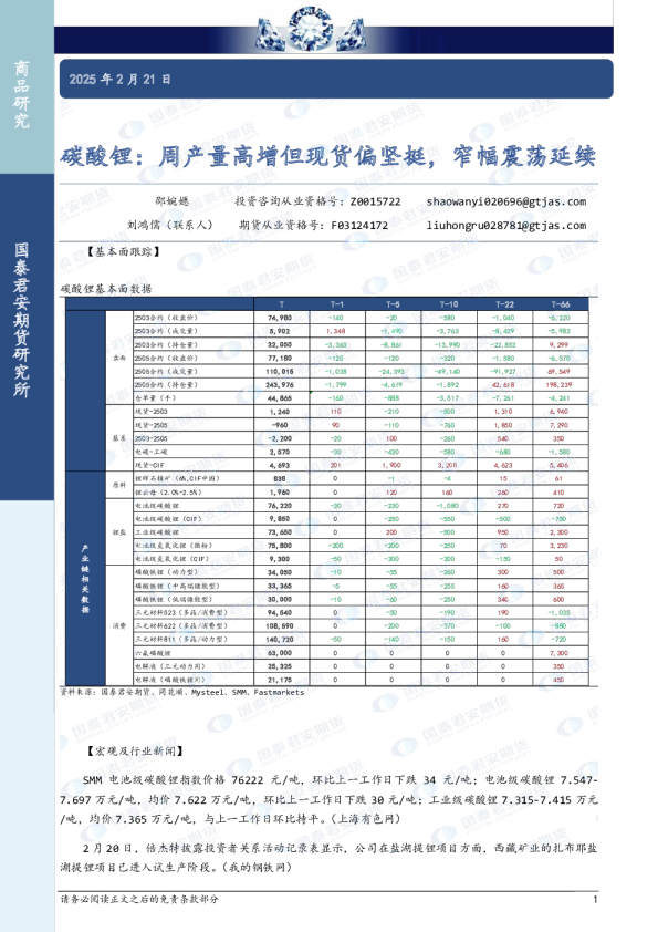 碳酸锂:周产量高增但现货偏坚挺,窄幅震荡延续