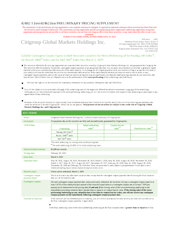 花旗集团美股招股说明书(2025-02-21版)