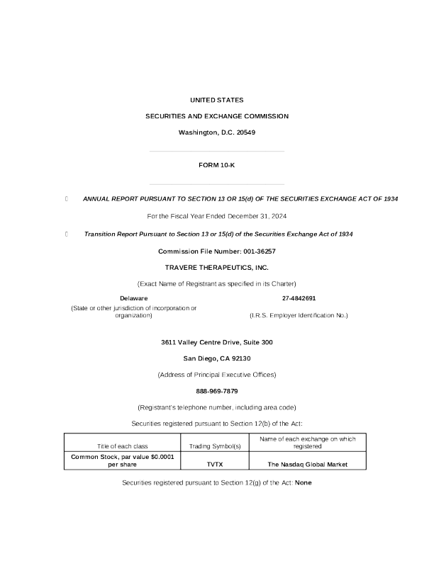 Travere Therapeutics Inc 2024年度报告