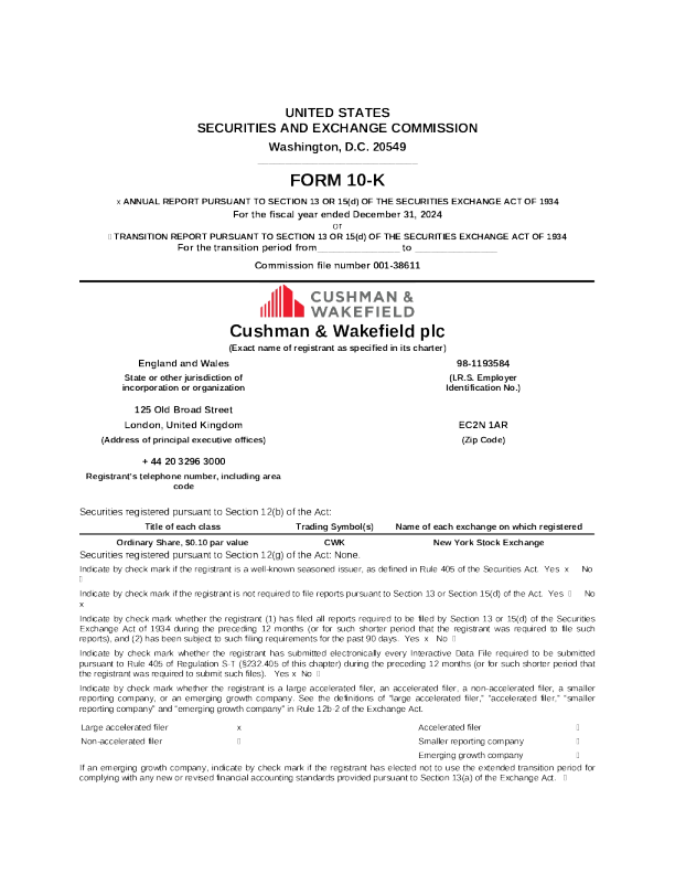 Cushman & Wakefield plc 2024年度报告