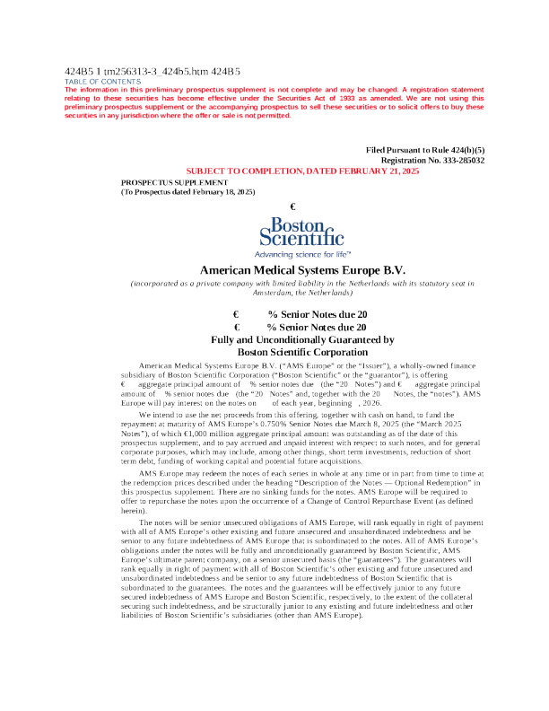 波士顿科学美股招股说明书(2025-02-21版)