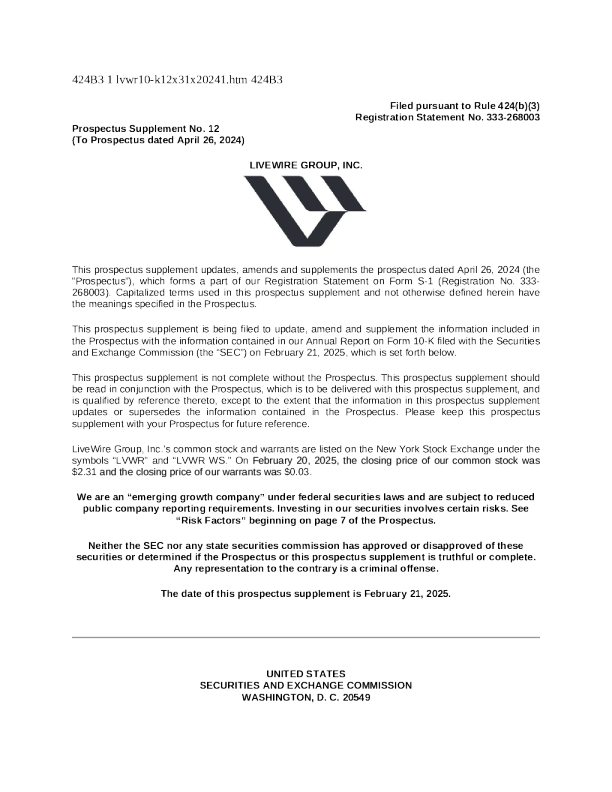 LiveWire Group Inc美股招股说明书(2025-02-21版)
