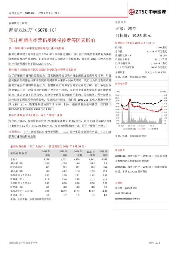 预计短期内经营仍受医保控费等因素影响