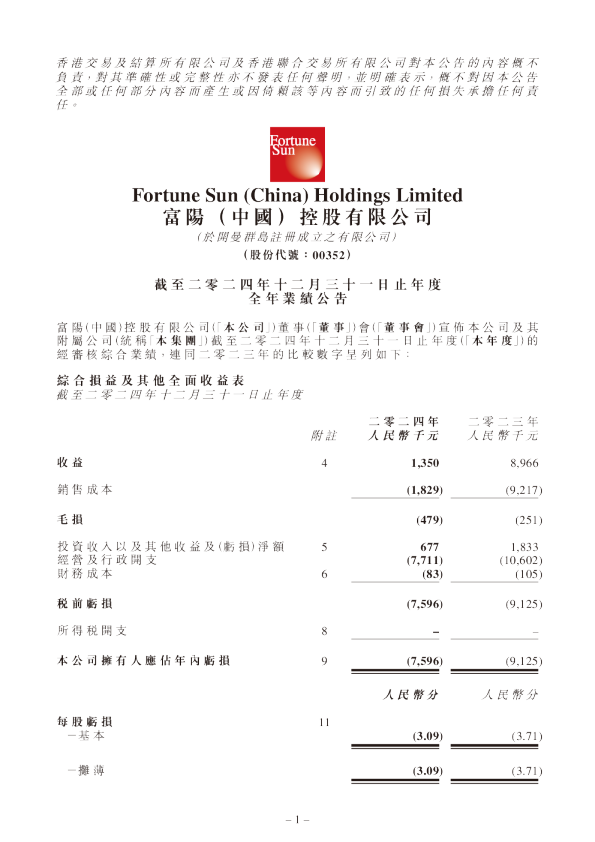 富阳:截至二零二四年十二月三十一日止年度全年业绩公告