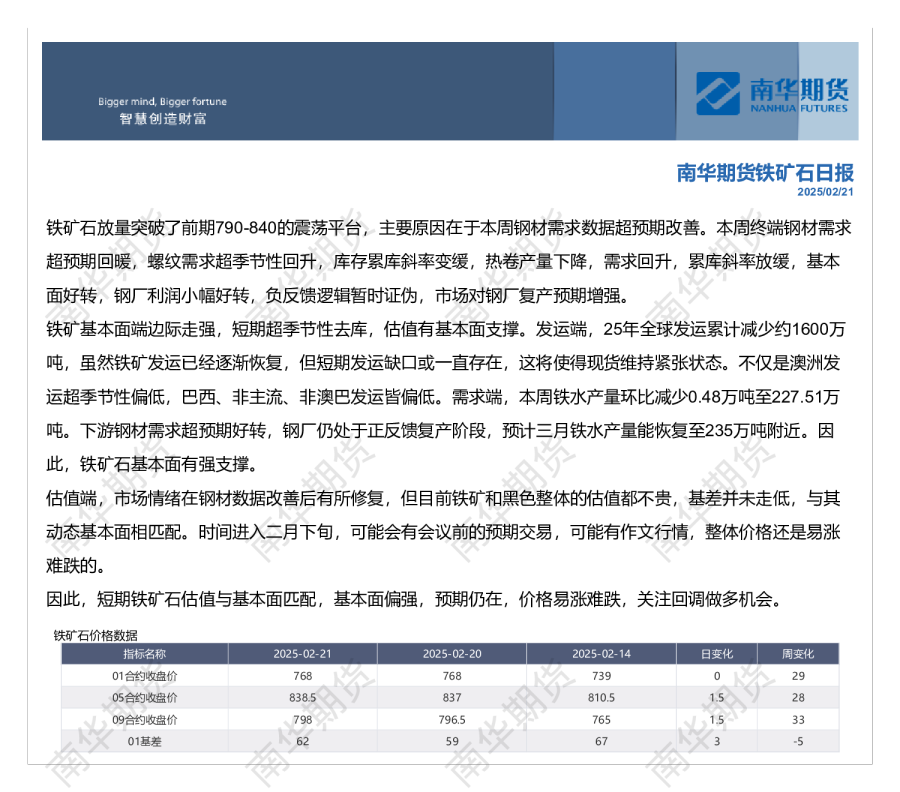 南华铁矿石日报20250221