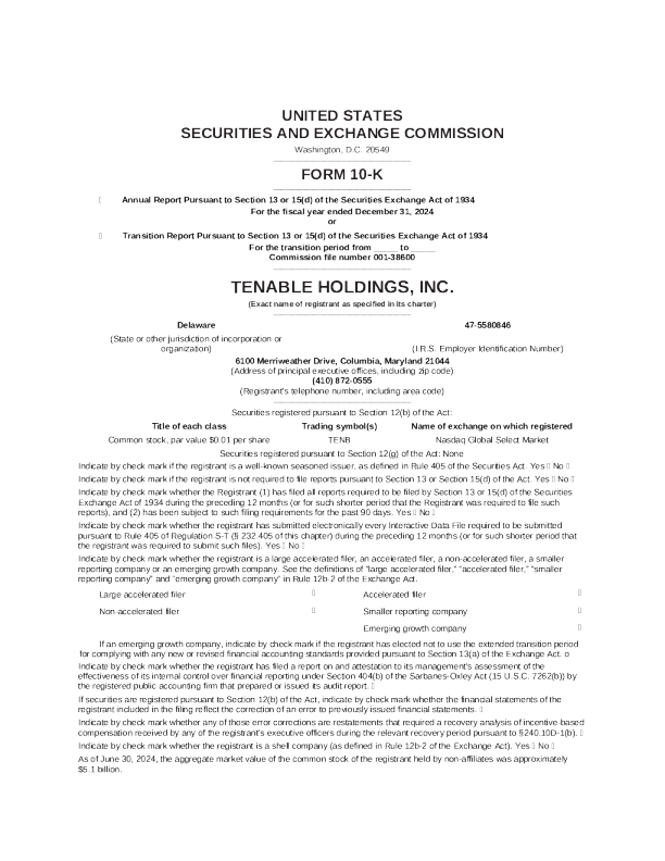Tenable Holdings Inc 2024年度报告