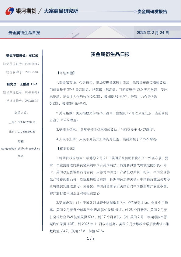 贵金属衍生品日报