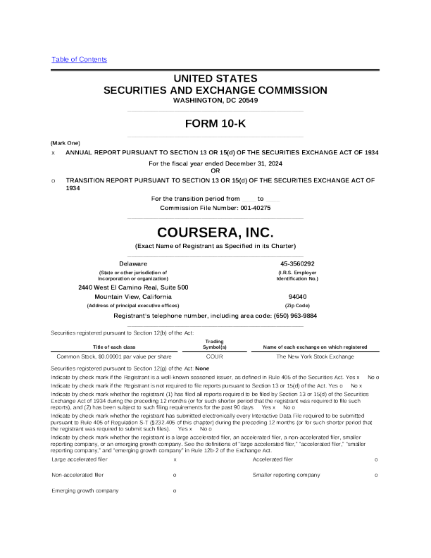 Coursera Inc 2024年度报告