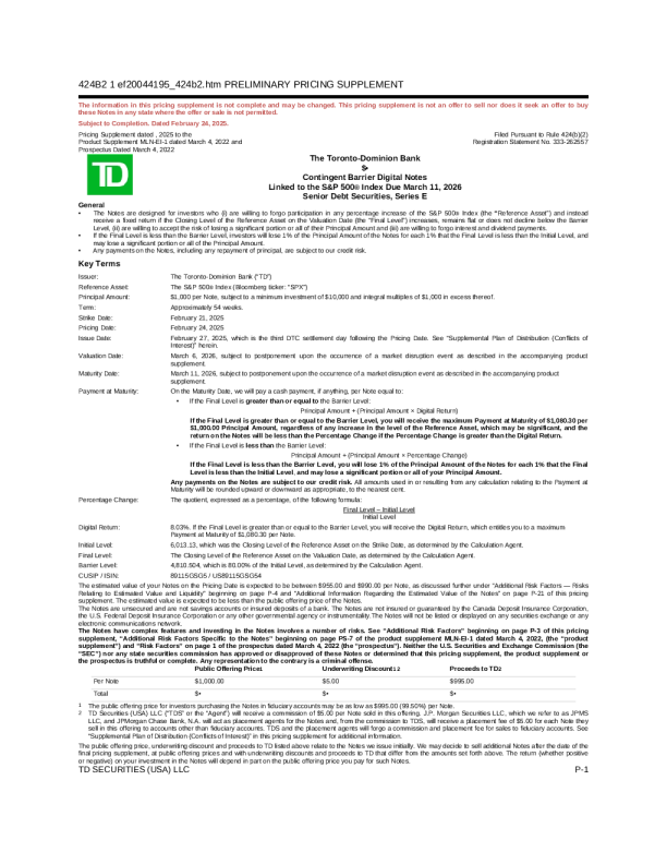 道明银行美股招股说明书(2025-02-24版)