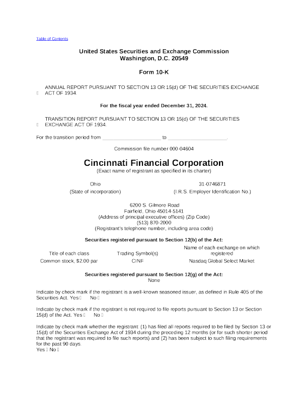 辛辛那提金融 2024年度报告