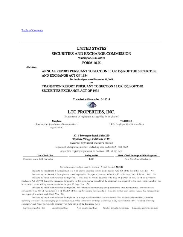 LTC Properties Inc 2024年度报告