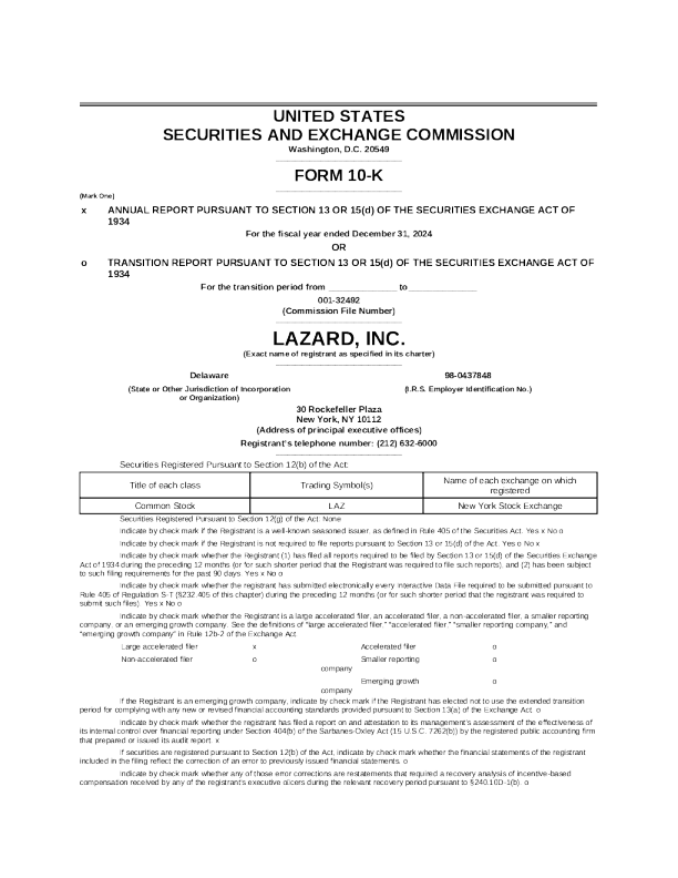 Lazard Ltd-A 2024年度报告