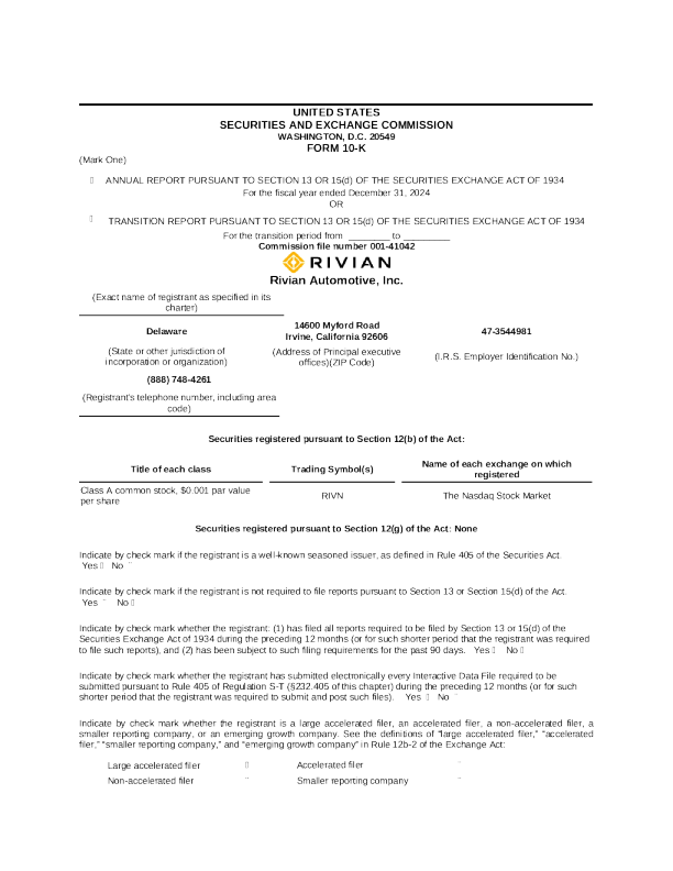 Rivian Automotive Inc-A 2024年度报告