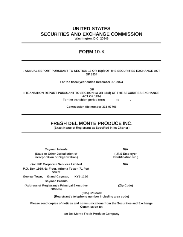 戴尔蒙特新鲜制造 2024年度报告