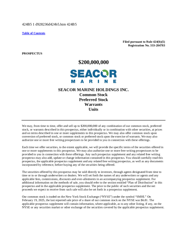SEACOR Marine Holdings Inc美股招股说明书(2025-02-24版)