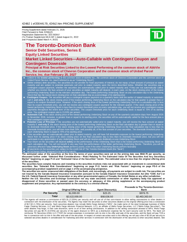 道明银行美股招股说明书(2025-02-25版)