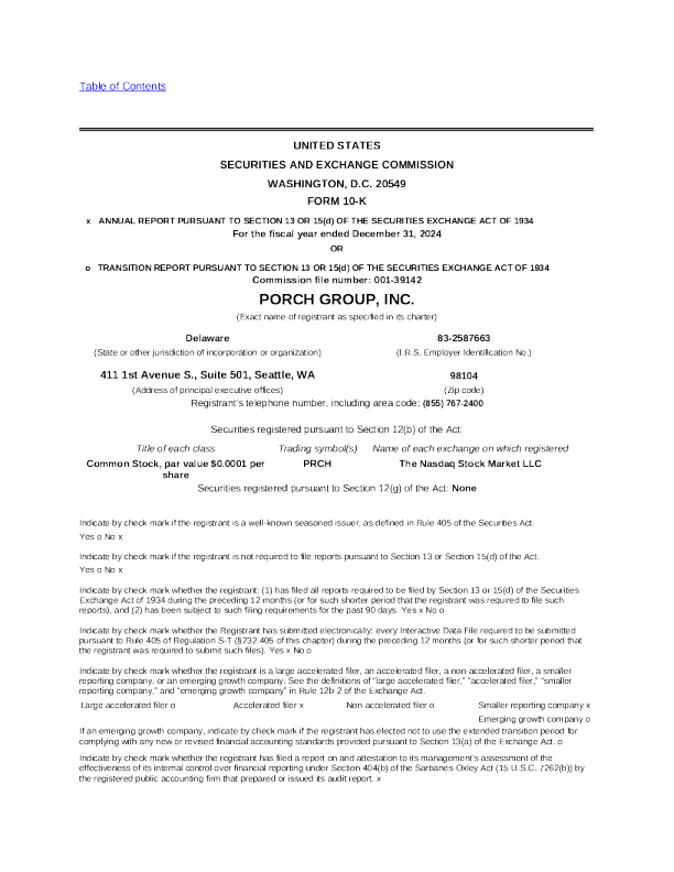 Porch Group Inc 2024年度报告