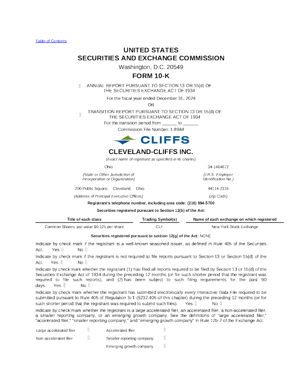 克利夫兰克里夫 2024年度报告