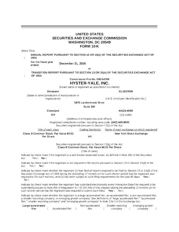 海斯特-耶鲁 2024年度报告