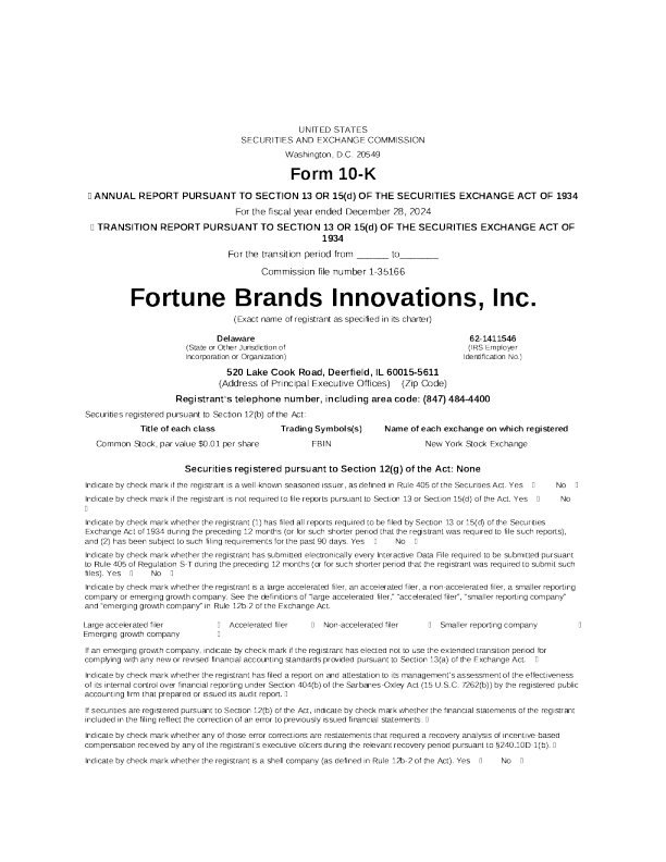 Fortune Brands Innovations Inc 2024年度报告