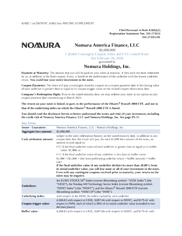 野村控股美股招股说明书(2025-02-25版)