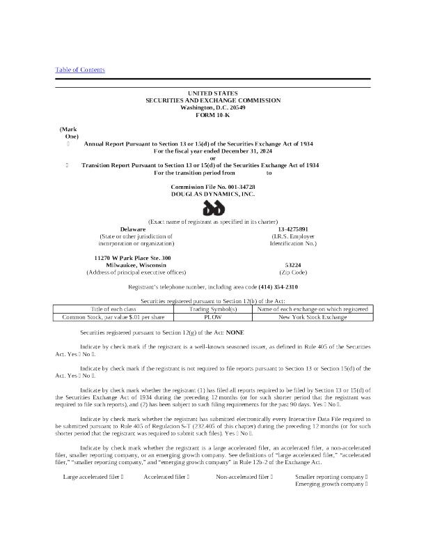 Douglas Dynamics Inc 2024年度报告