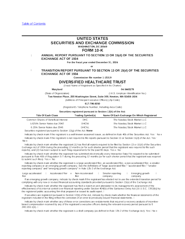 Diversified Healthcare Trust 2024年度报告