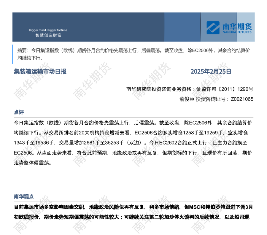 南华集运日报20250225
