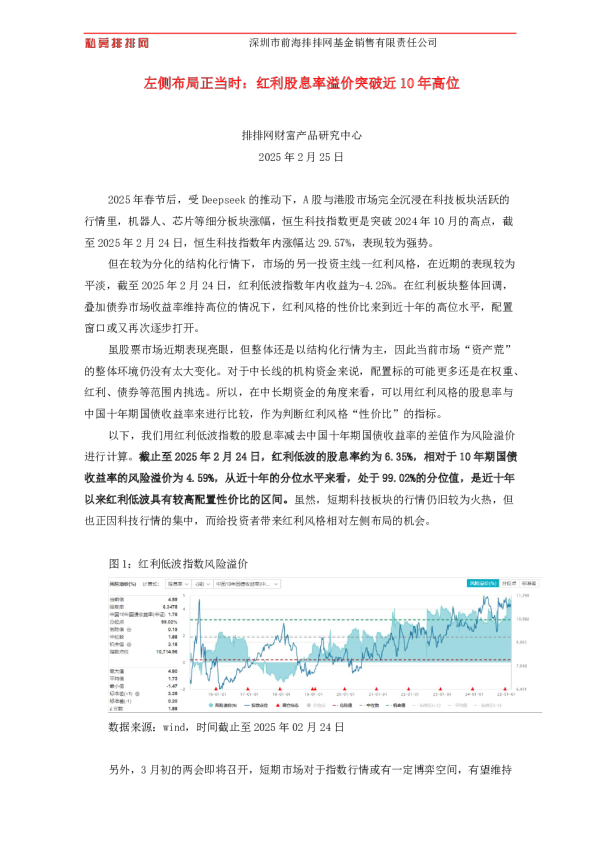 左侧布局正当时：红利股息率溢价突破近10年高位