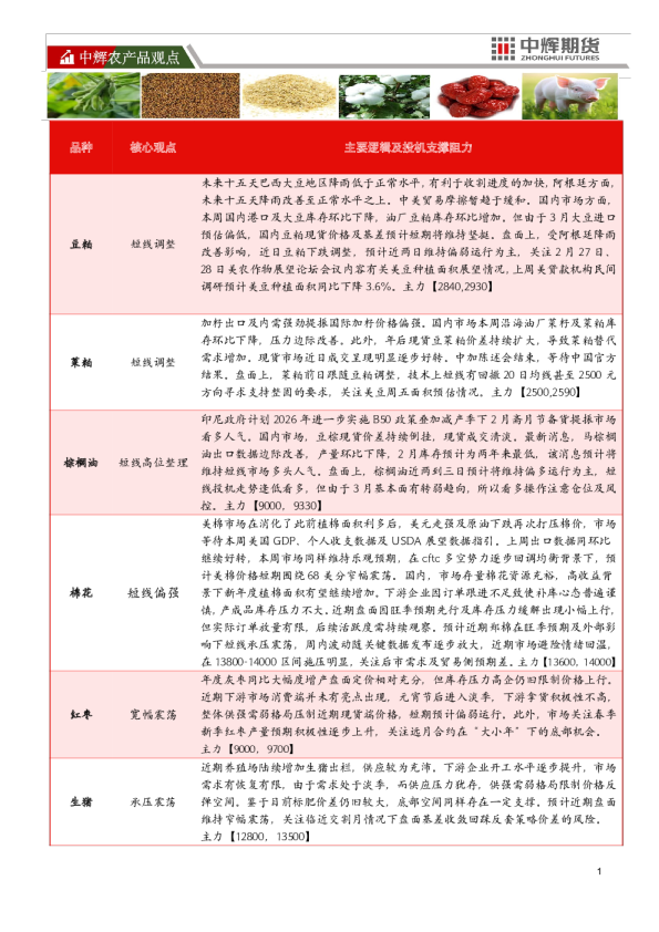 中辉农产品观点