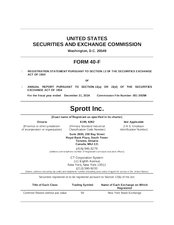 Sprott Inc 2024年度报告