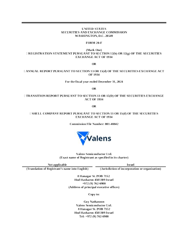 Valens Semiconductor Ltd 2025年年度报告和过渡报告