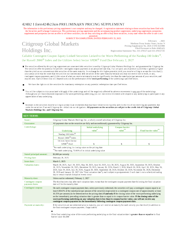 花旗集团美股招股说明书(2025-02-26版)