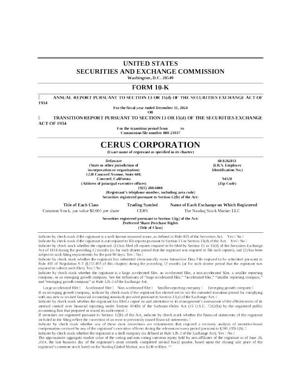 Cerus Corp 2024年度报告