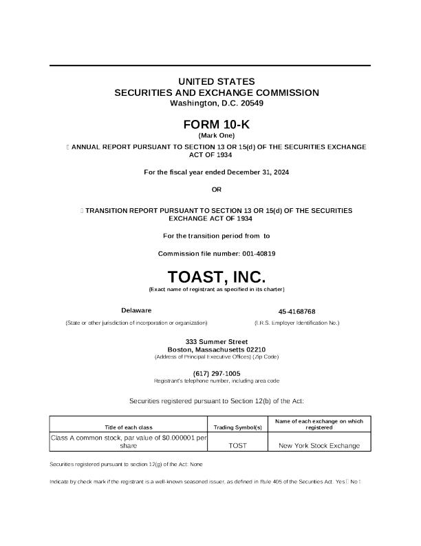 Toast Inc-A 2024年度报告