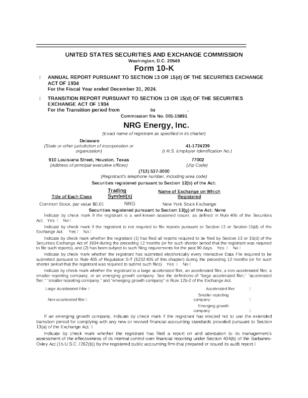 NRG Energy Inc 2024年度报告