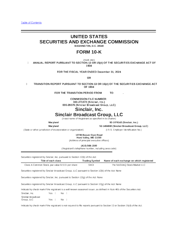 辛克莱广播 2024年度报告